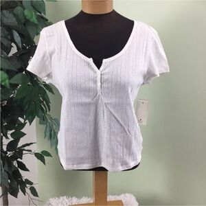 Pink Republic Ivory Short Sleeve Henley Top XXL NWT